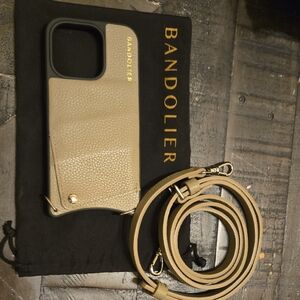 Bandolier Beige Textured Leather Crossbody Phone Case with Strap